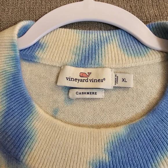 Vineyard Vines Cashmere Blue Cream Tie Dye Cozy Casual Oversized Sweater XL - Picture 4 of 7